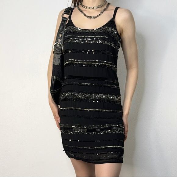 Black Sequin Mini Dress Clubwear Party Glam Size XS - Picture 1 of 6